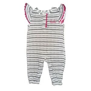 Bebe baby Striped Romper with Pink Trim